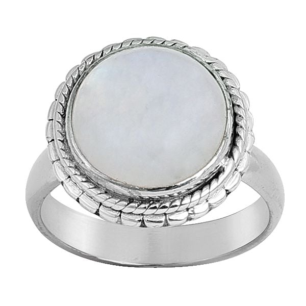 Exotic India Sterling Silver Ring With Circular Rainbow Moonstone 