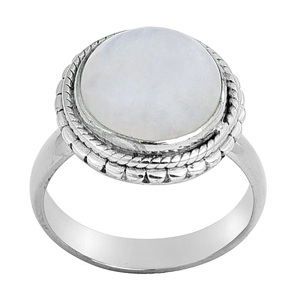 exotic india Sterling Silver Ring with Circular Rainbow Moonstone
