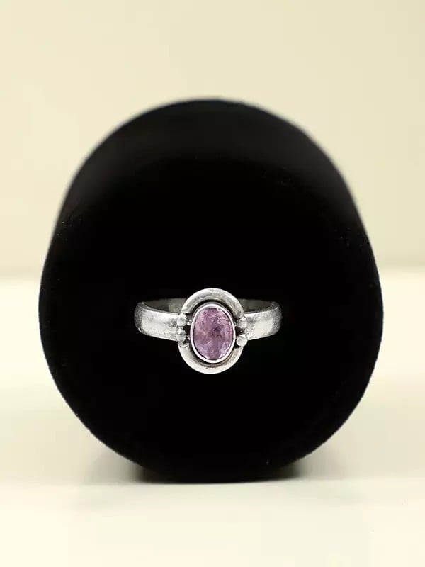 exotic india Sterling Silver Ring with Faceted Amethyst Gemstone 