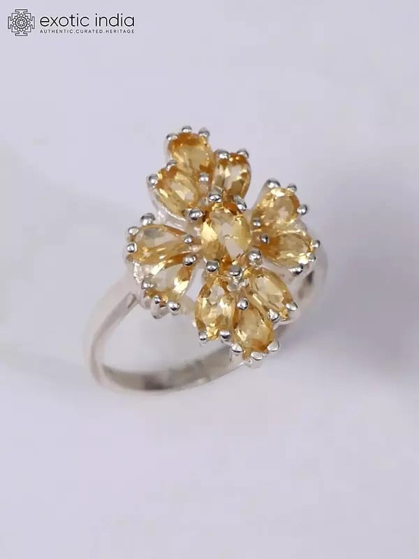 Exotic India Sterling Silver Ring With Faceted Citrine 