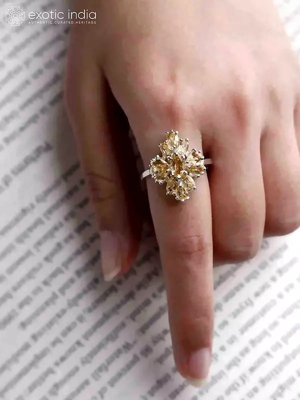 Exotic India Sterling Silver Ring With Faceted Citrine 