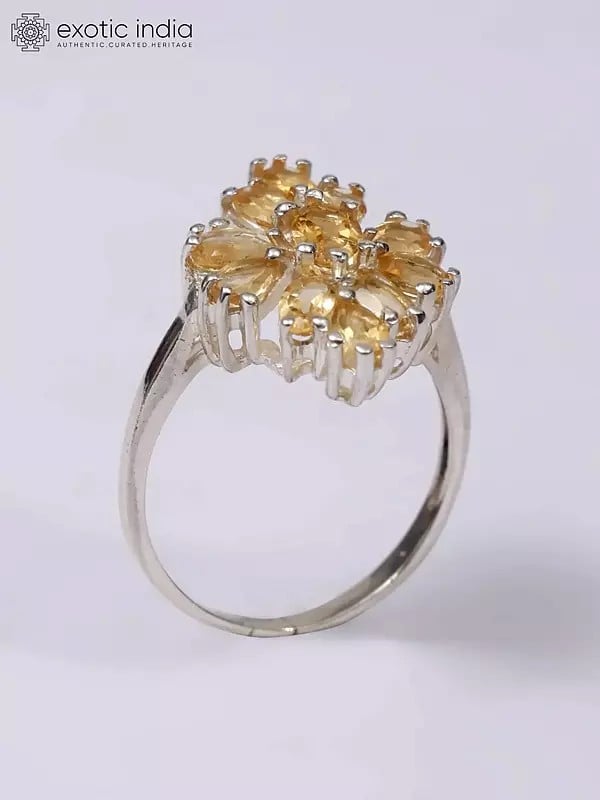 exotic india Sterling Silver Ring with Faceted Citrine
