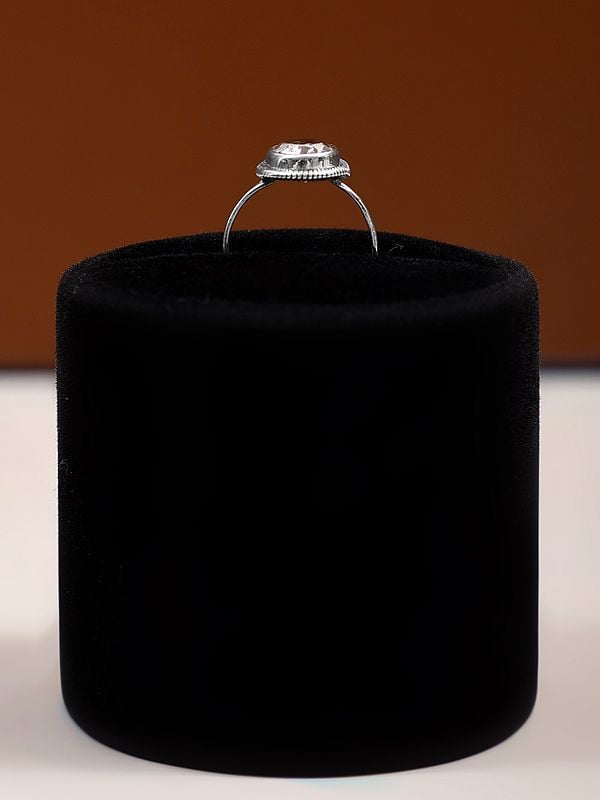 Exotic India Sterling Silver Ring With Faceted Oval Shape Gemstone 