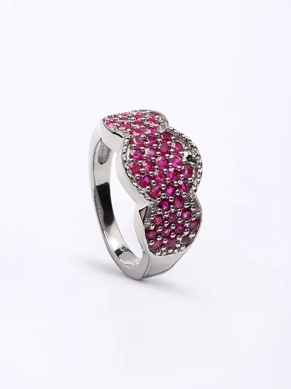 Exotic India Sterling Silver Ring With Faceted Ruby Gemstones 