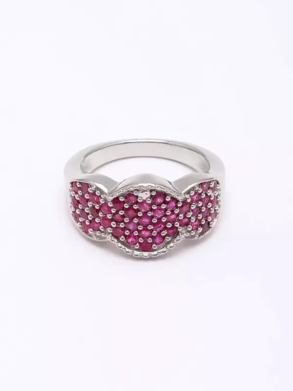Exotic India Sterling Silver Ring With Faceted Ruby Gemstones 