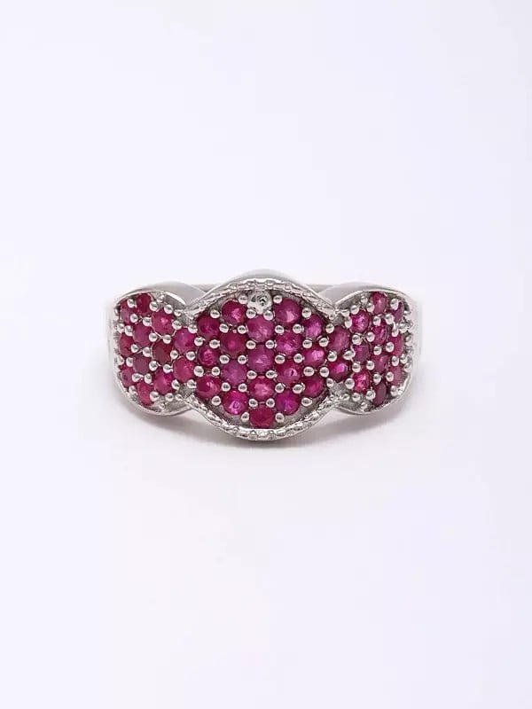 Exotic India Sterling Silver Ring With Faceted Ruby Gemstones 