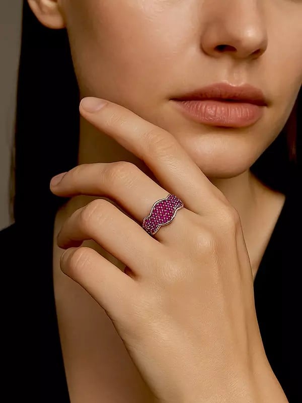 exotic india Sterling Silver Ring with Faceted Ruby Gemstones 