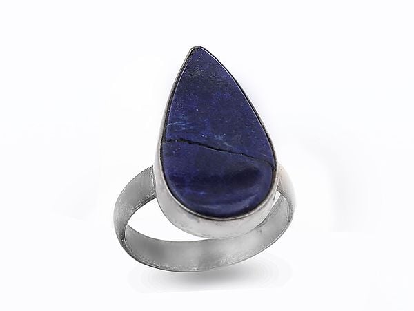 Exotic India Sterling Silver Ring With Lapis Lazuli Gemstone 