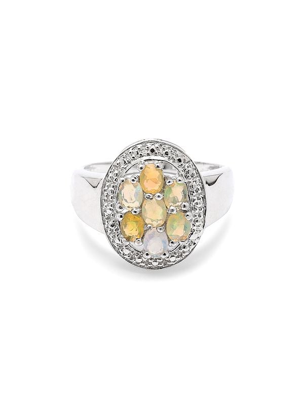 Exotic India Sterling Silver Ring With Oval Cut Ethiopian Opal 