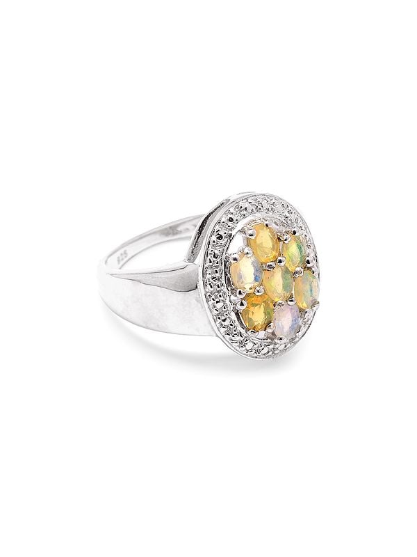 Exotic India Sterling Silver Ring With Oval Cut Ethiopian Opal 