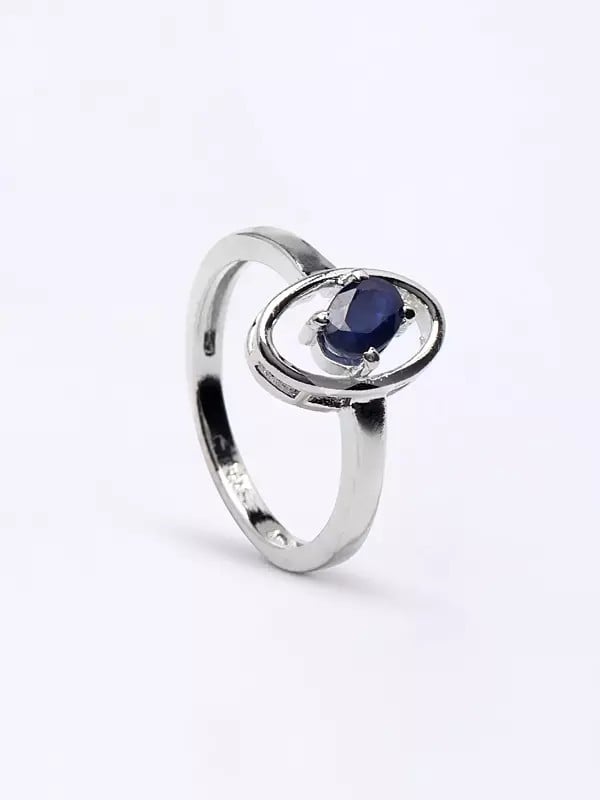 exotic india Sterling Silver Ring with Oval Shape Faceted Blue Sapphire Ring 