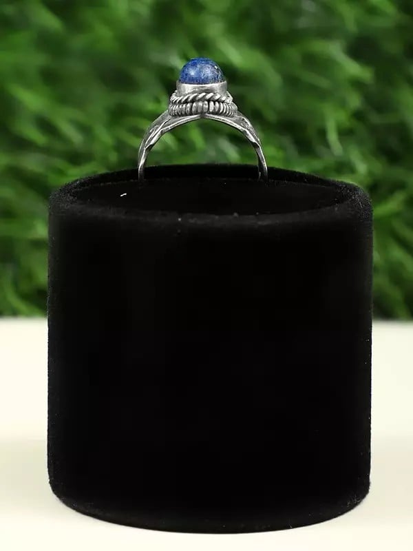 Exotic India Sterling Silver Ring With Oval Shaped Lapis Lazuli Gemstone 