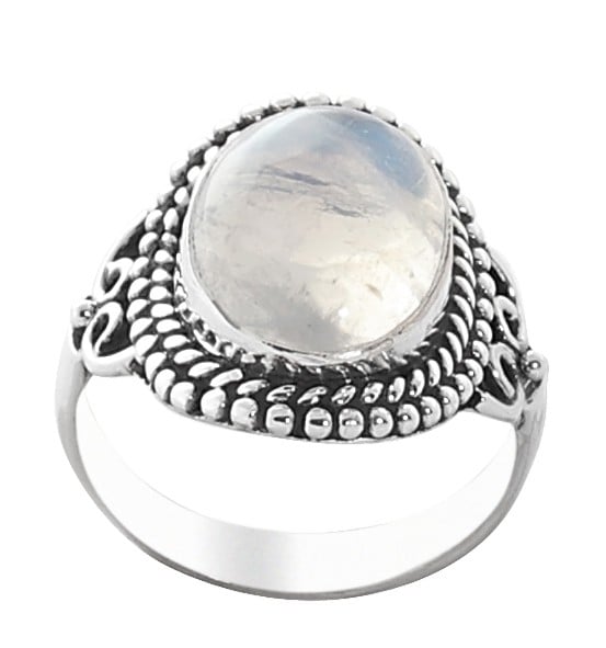 Exotic India Sterling Silver Ring With Rainbow Moonstone 