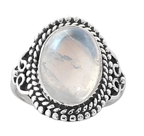 exotic india Sterling Silver Ring with Rainbow Moonstone 