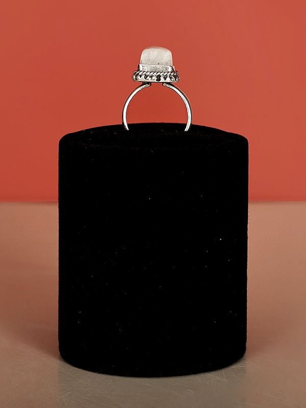 Exotic India Sterling Silver Ring With Rainbow Moonstone 