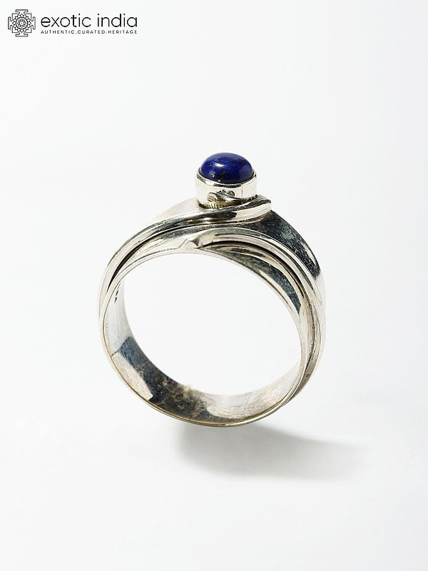 Exotic India Sterling Silver Ring With Round Cut Lapis Lazuli 