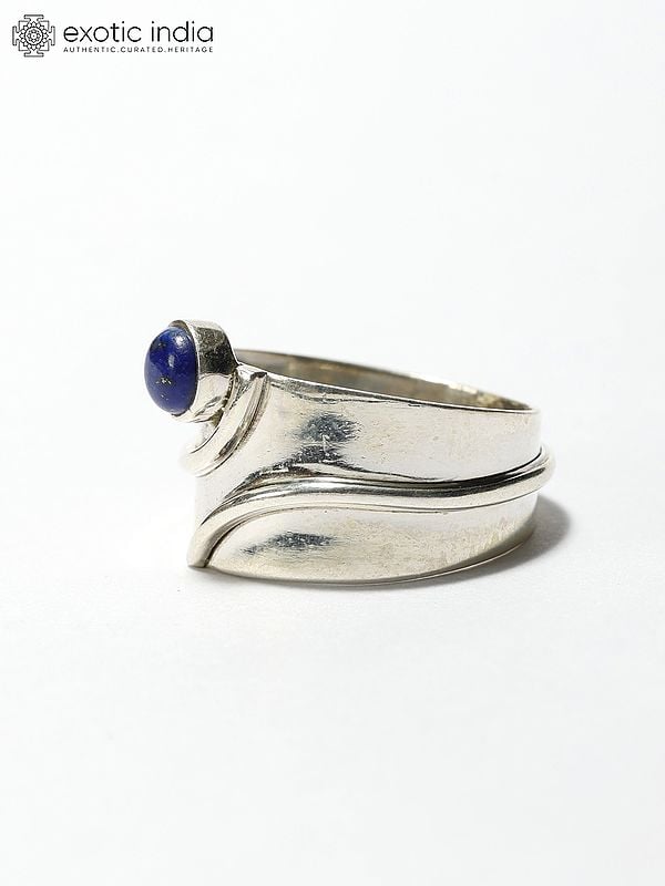 Exotic India Sterling Silver Ring With Round Cut Lapis Lazuli 