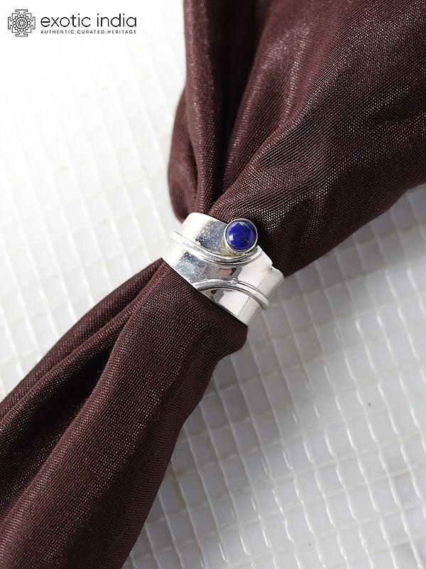 Exotic India Sterling Silver Ring With Round Cut Lapis Lazuli 