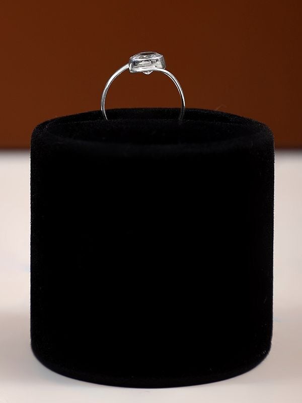 Exotic India Sterling Silver Ring With Round Shape Gemstone 