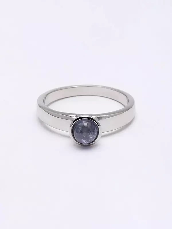 Exotic India Sterling Silver Ring With Round Shape Tanzanite Gemstone 