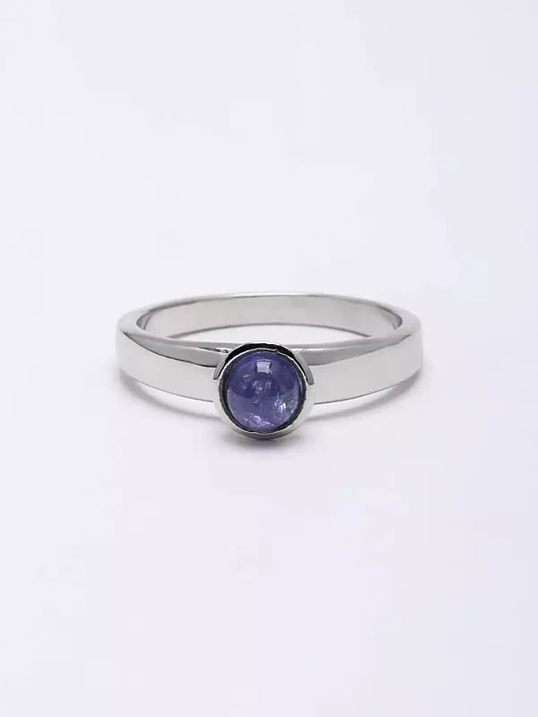 Exotic India Sterling Silver Ring With Round Shape Tanzanite Gemstone 