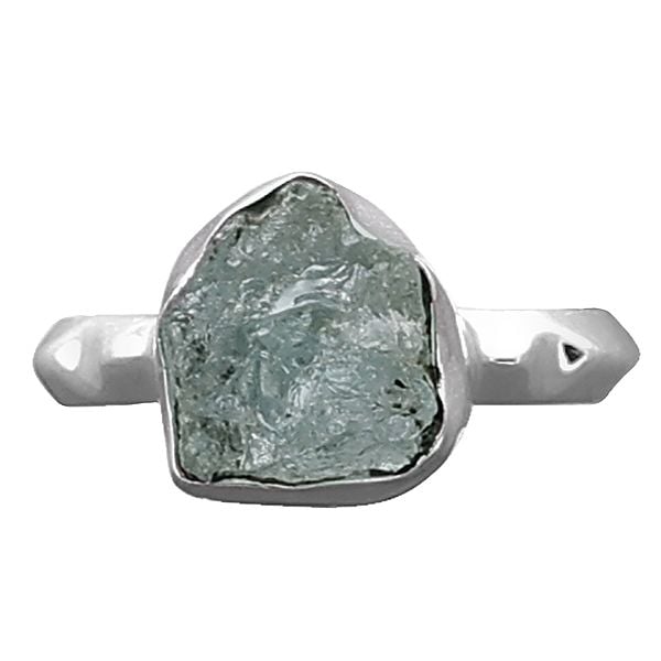 Exotic India Sterling Silver Ring With Rugged Blue Topaz 