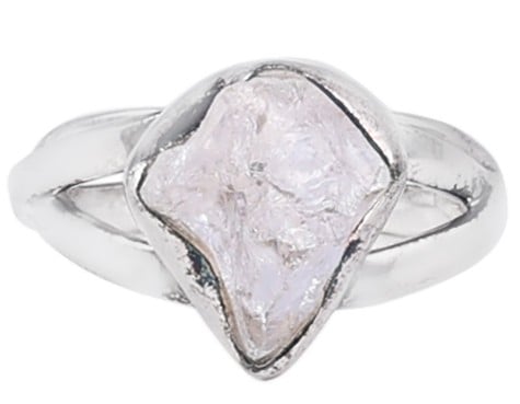 Exotic India Sterling Silver Ring With Rugged Gemstone 