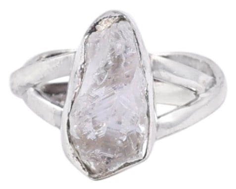 Exotic India Sterling Silver Ring With Rugged Gemstone 