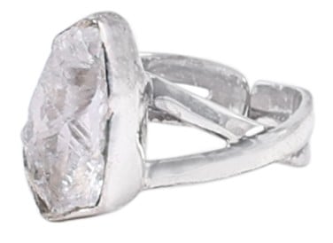 Exotic India Sterling Silver Ring With Rugged Gemstone 