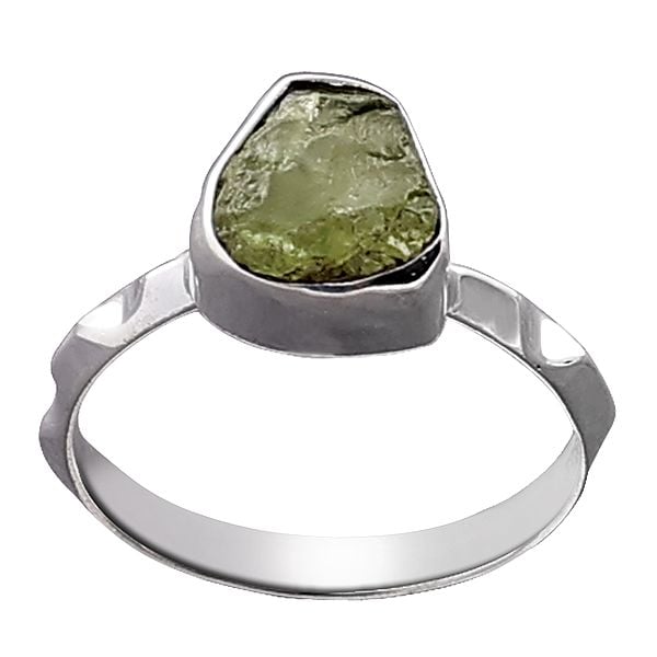 exotic india Sterling Silver Ring with Rugged Peridot Gemstone 