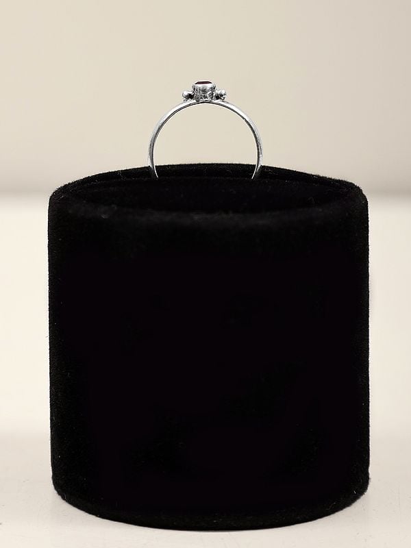 Exotic India Sterling Silver Ring With Small Garnet Gemstone 