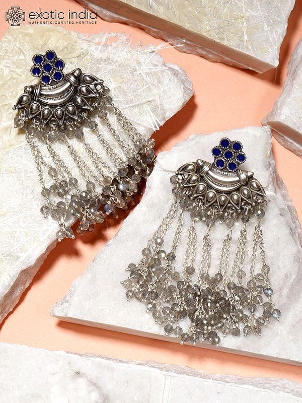 Exotic India Sterling Silver Shower Earrings With Labradorite 