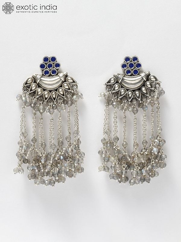 exotic india Sterling Silver Shower Earrings with Labradorite