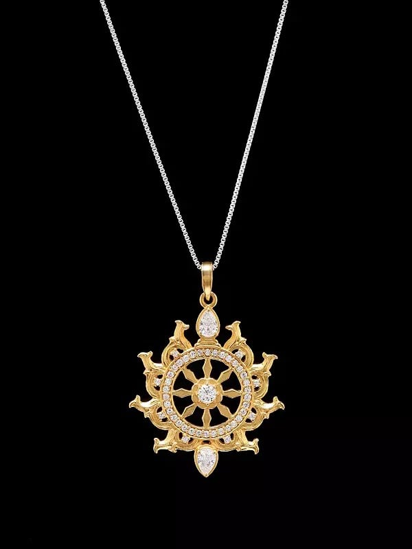 Exotic India Sterling Silver Sudarshan Chakra Pendant With Cubic Zirconia