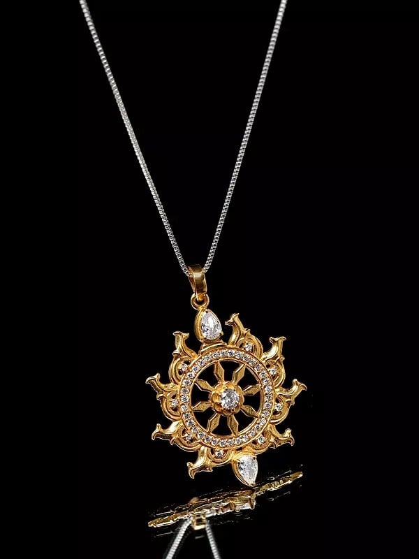 Exotic India Sterling Silver Sudarshan Chakra Pendant With Cubic Zirconia