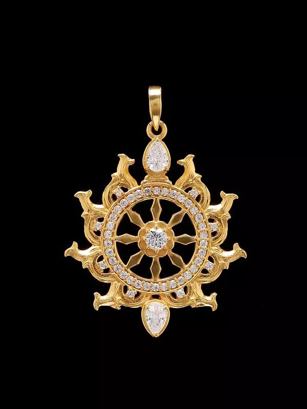 exotic india Sterling Silver Sudarshan Chakra Pendant with Cubic Zirconia