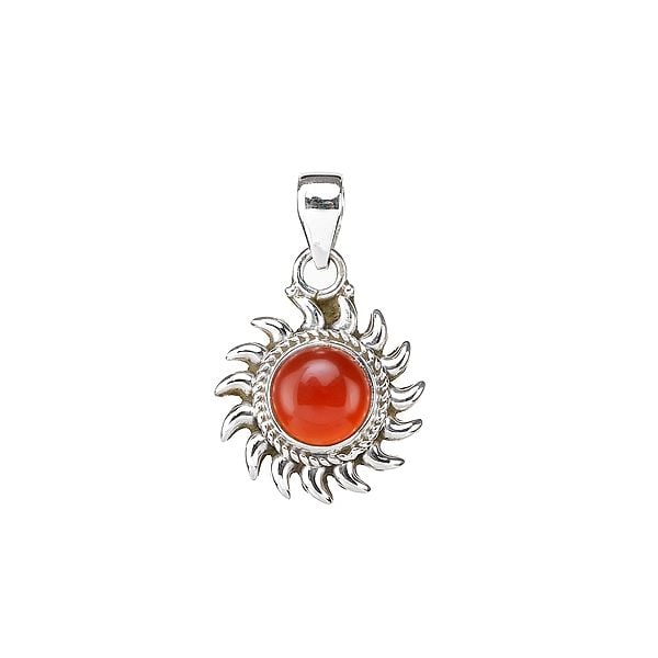 Exotic India Sterling Silver Sun Pendant With Precious Gemstone