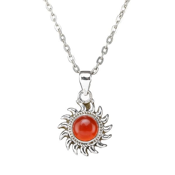 exotic india Sterling Silver Sun Pendant with Precious Gemstone