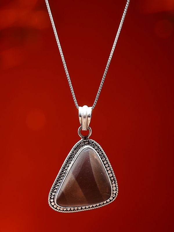 Exotic India Sterling Silver Triangle Shape Pendant 