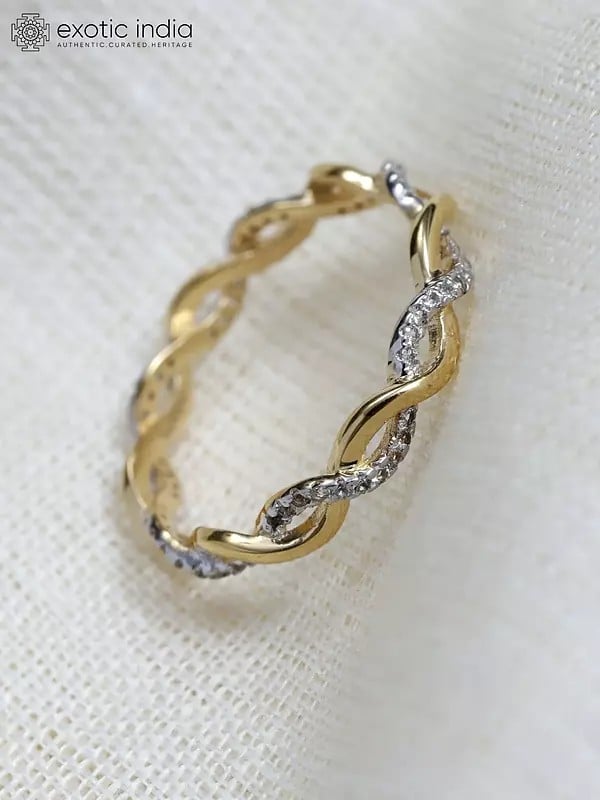 Exotic India Sterling Silver Twisted Ring With White Topaz Stones 