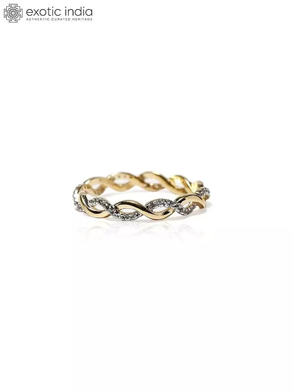 exotic india Sterling Silver Twisted Ring with White Topaz Stones