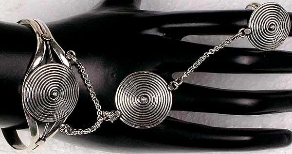 exotic india Sterling Silver Wire Wrap Bracelet with Hand Chain