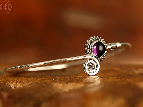Exotic India Stone And Spiral Open Bracelet | Sterling Silver Bracelet 