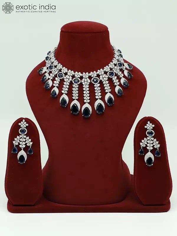 exotic india Stone Studded American Diamond Attractive Necklace With Matching Earrings 