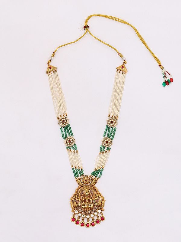 Exotic India Stone Studded And Beaded Blessing Goddess Lakshmi Necklace Set With Earrings 