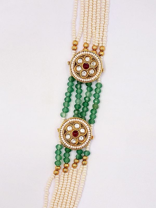 Exotic India Stone Studded And Beaded Blessing Goddess Lakshmi Necklace Set With Earrings 