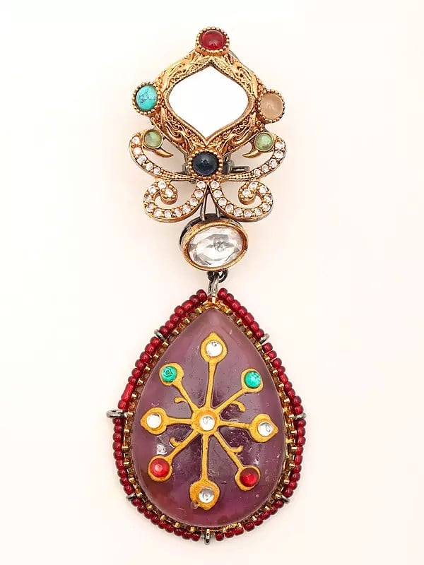 Exotic India Stone Studded And Beaded Dangle Earrings