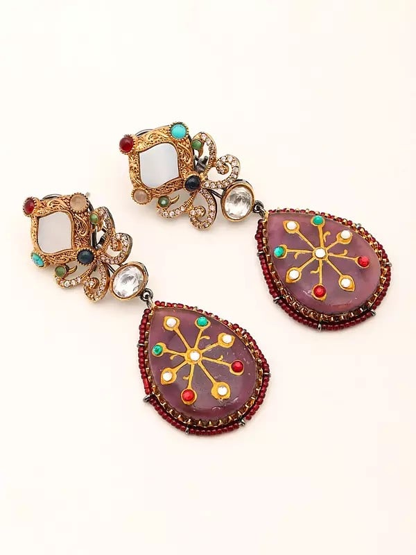 Exotic India Stone Studded And Beaded Dangle Earrings