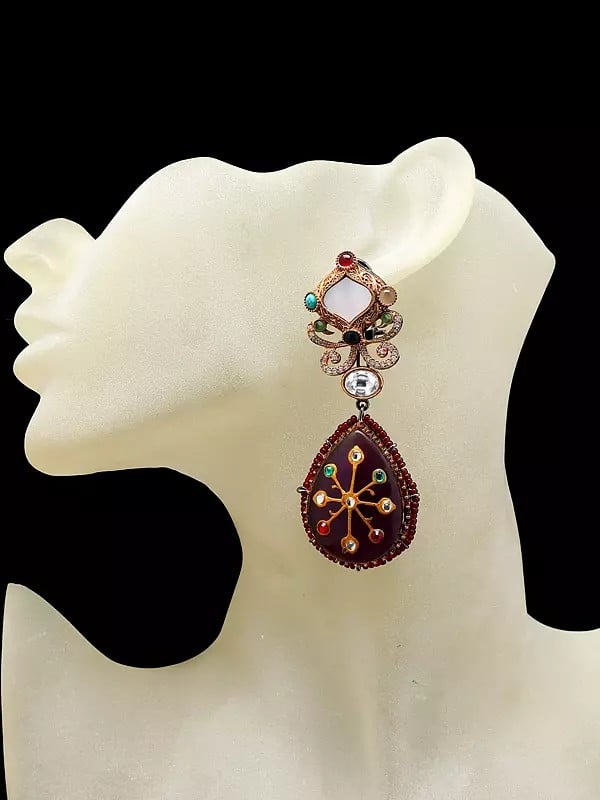 Exotic India Stone Studded And Beaded Dangle Earrings