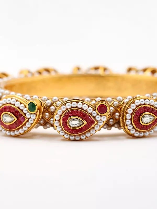 Exotic India Stone Studded And Beaded Pacheli Bangles (Set Of 2)